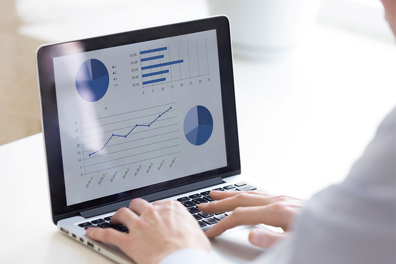 analyze business statistics on laptop