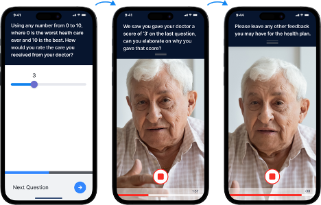 3 phones showing assessment features